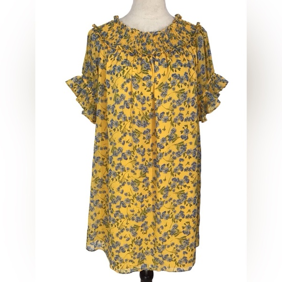 CECE Floral Print Off The Shoulder Shift Dress In Saffron Size Small NEW - Picture 3 of 7